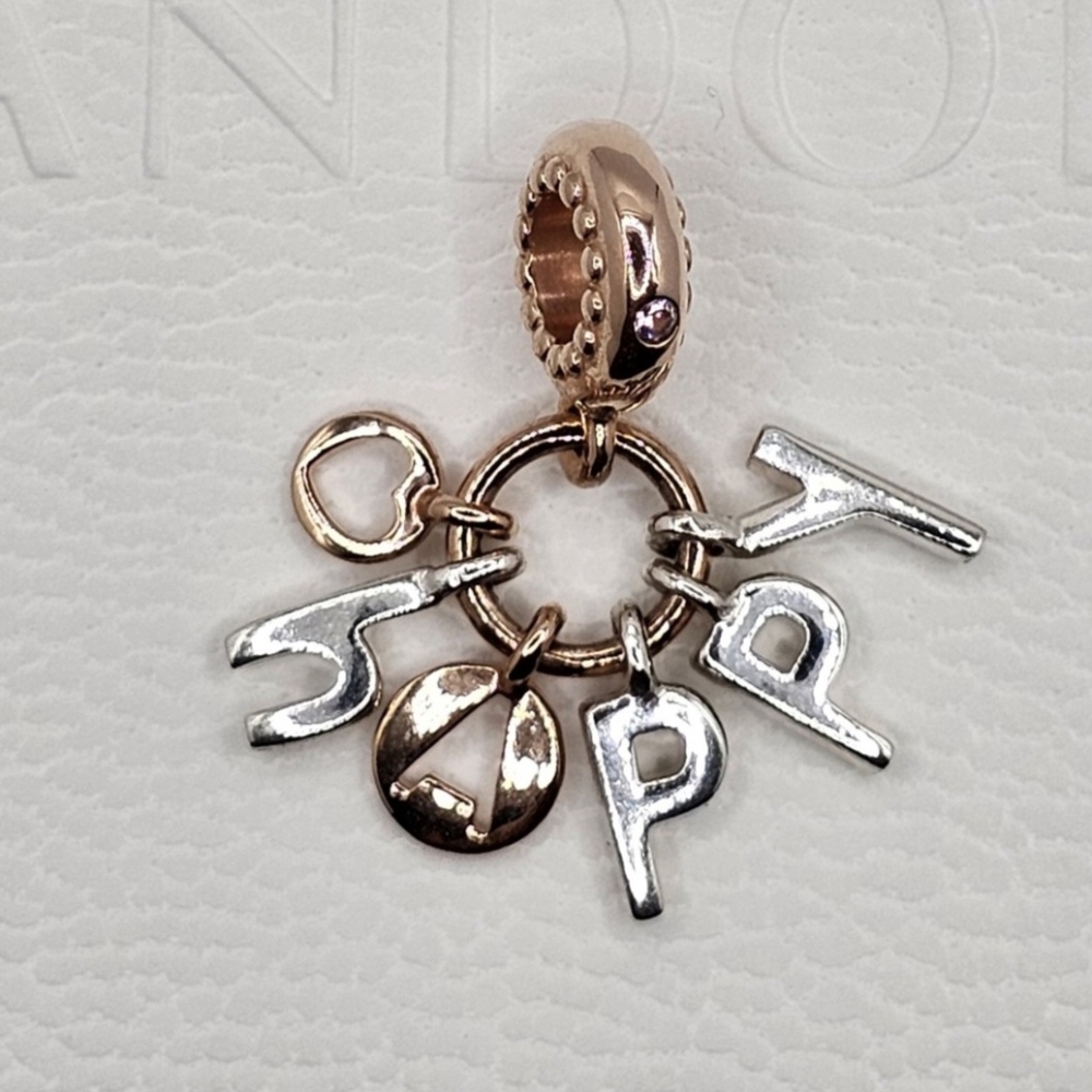 🎁Authentic Pandora Two Tone HAPPY DANGLE CHARM